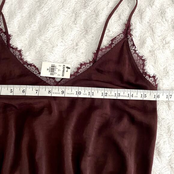 NEW Express Burgundy Lace Trim Elastic Hem Minimalist Classic Camisole Top XS - Picture 6 of 6